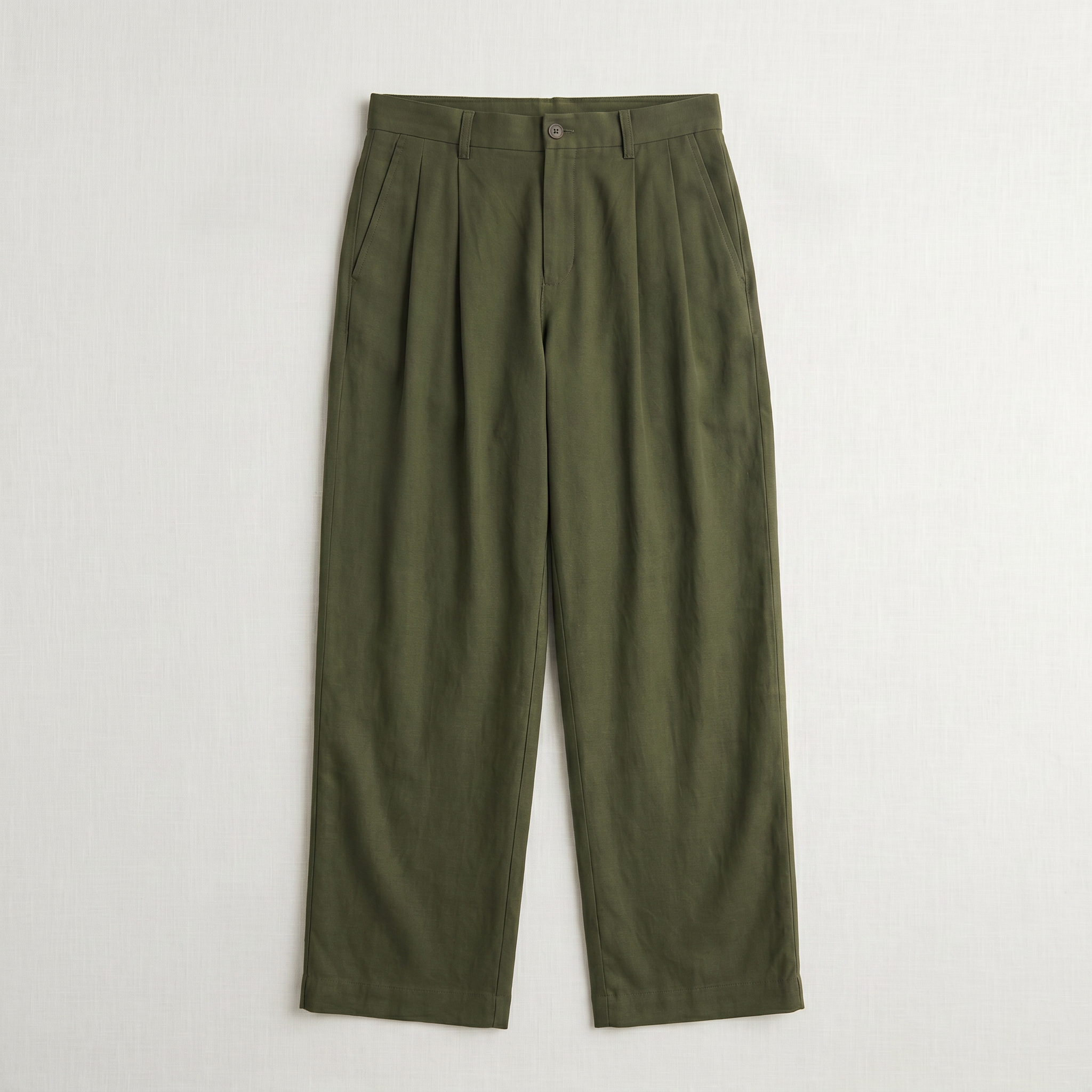 Solid Olive Trousers Women - pleated front view
