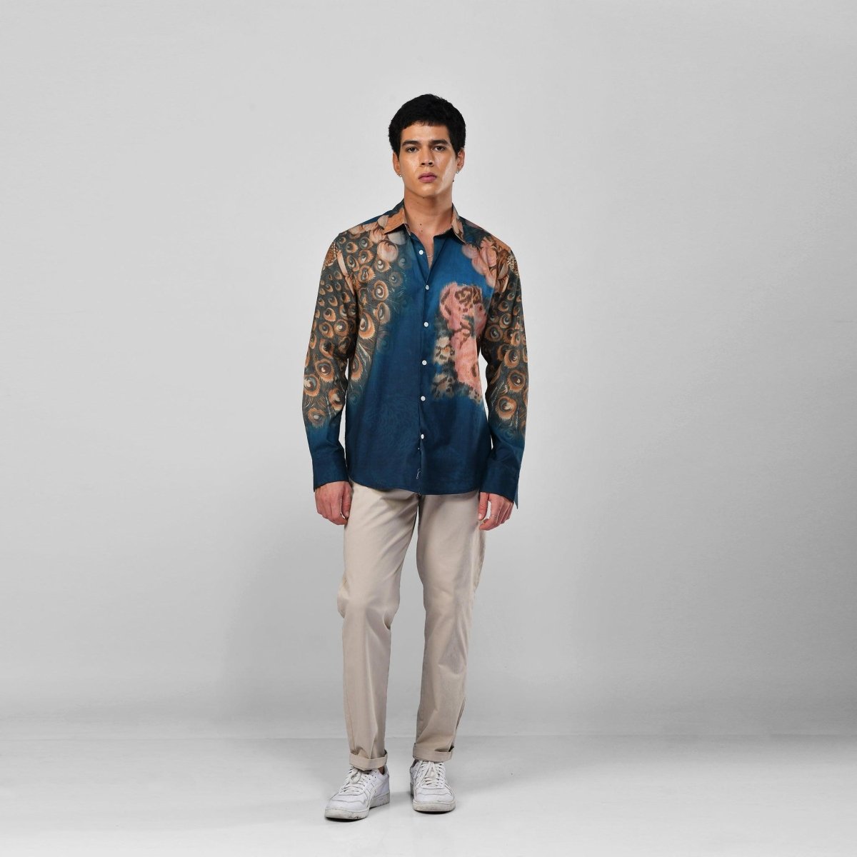 Peacock on the Wall Shirt for Men in Available in Cotton and Linen - Naymish Designs