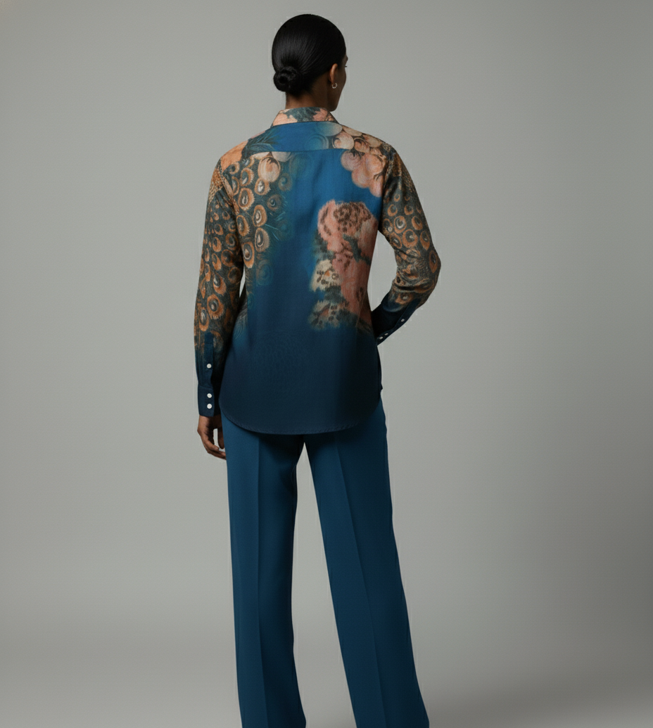 Peacock on the Wall Shirt for Women - Luxury Designer | Soft Cotton or Pure Linen 