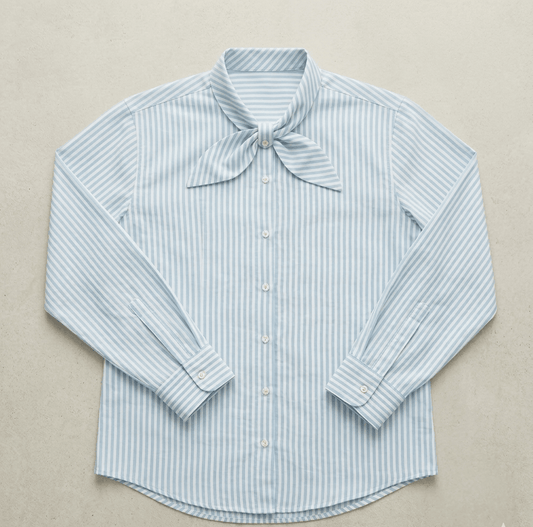 Retro Bow Shirt Women Blue - Naymish Designs