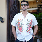 Roar & Roses - White Half Sleeve Summer Shirts for Men - Naymish Designs