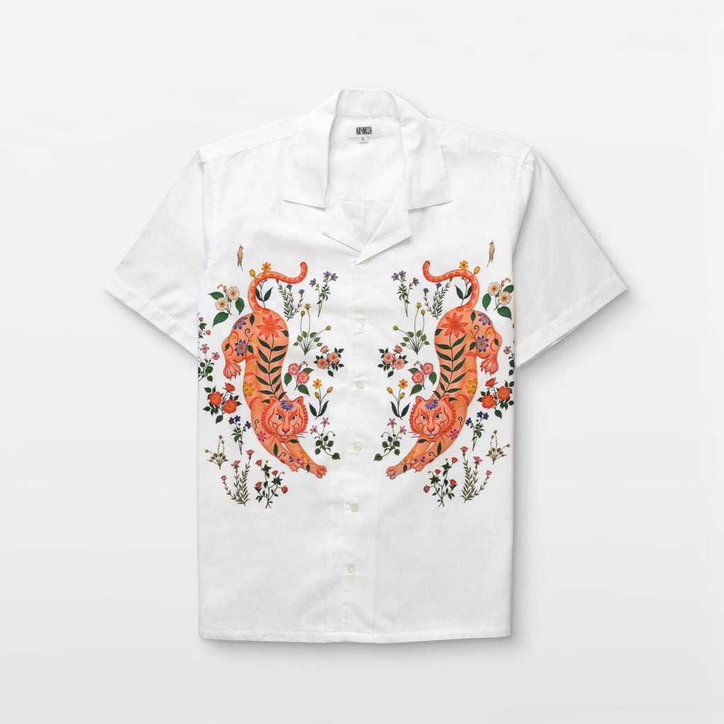 Roar & Roses - White Half Sleeve Summer Shirts for Men - Naymish Designs