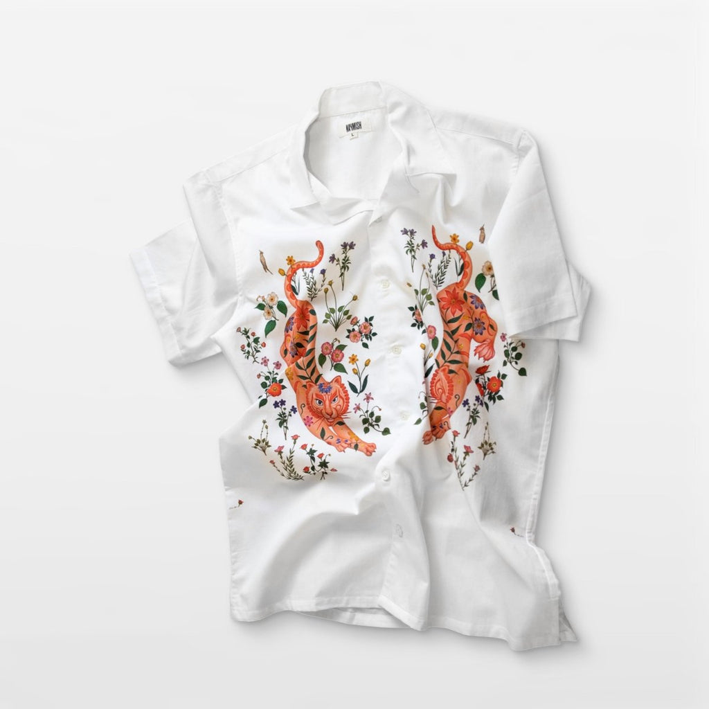 Roar & Roses - White Half Sleeve Summer Shirts for Men - Naymish Designs