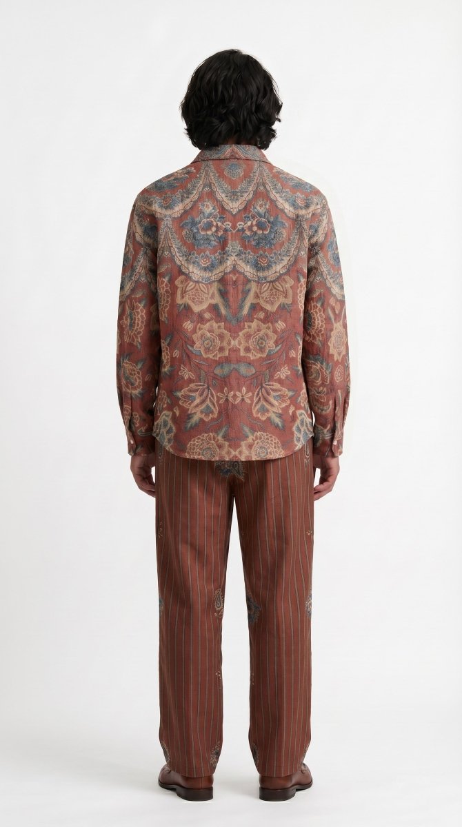 Rosette Tapestry Shirt Men - Printed Giza Cotton Shirt - Naymish Designs