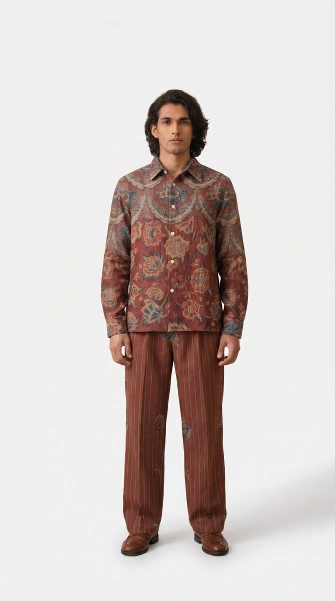 Rosette Tapestry Shirt Men - Printed Giza Cotton Shirt - Naymish Designs