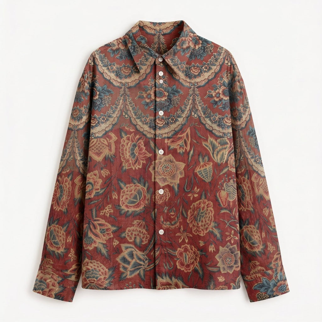 Rosette Tapestry Shirt Men - Printed Giza Cotton Shirt - Naymish Designs