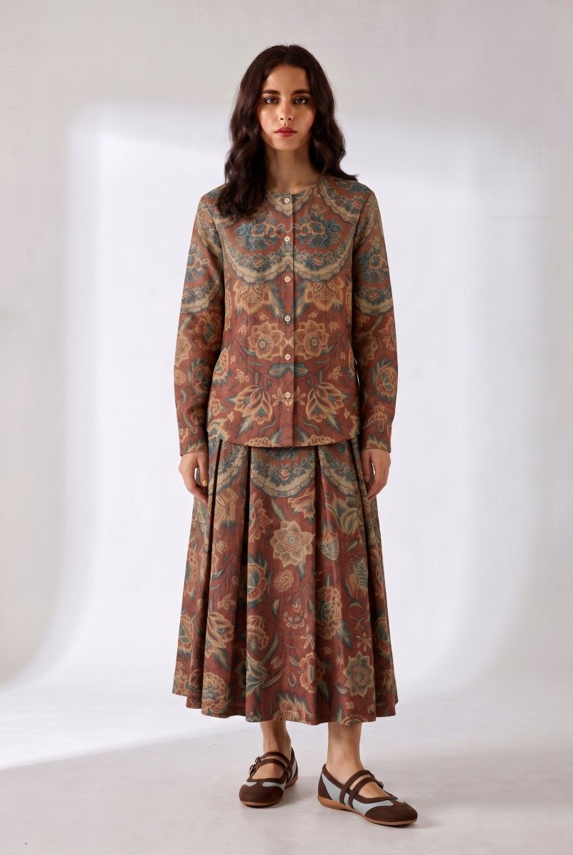 Rosette Tapestry Shirt Women - Printed Giza Cotton Shirt - Naymish Designs
