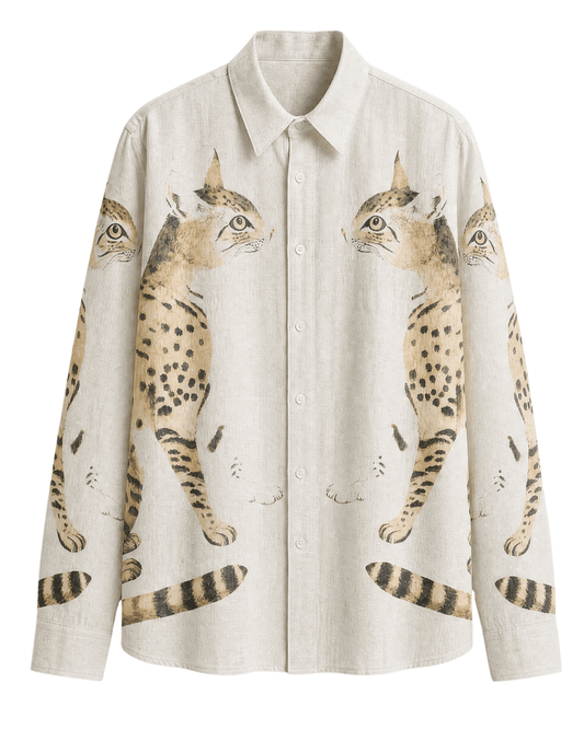 Serval Supermodel Shirt - Men - White - Cat Print - Naymish Designs