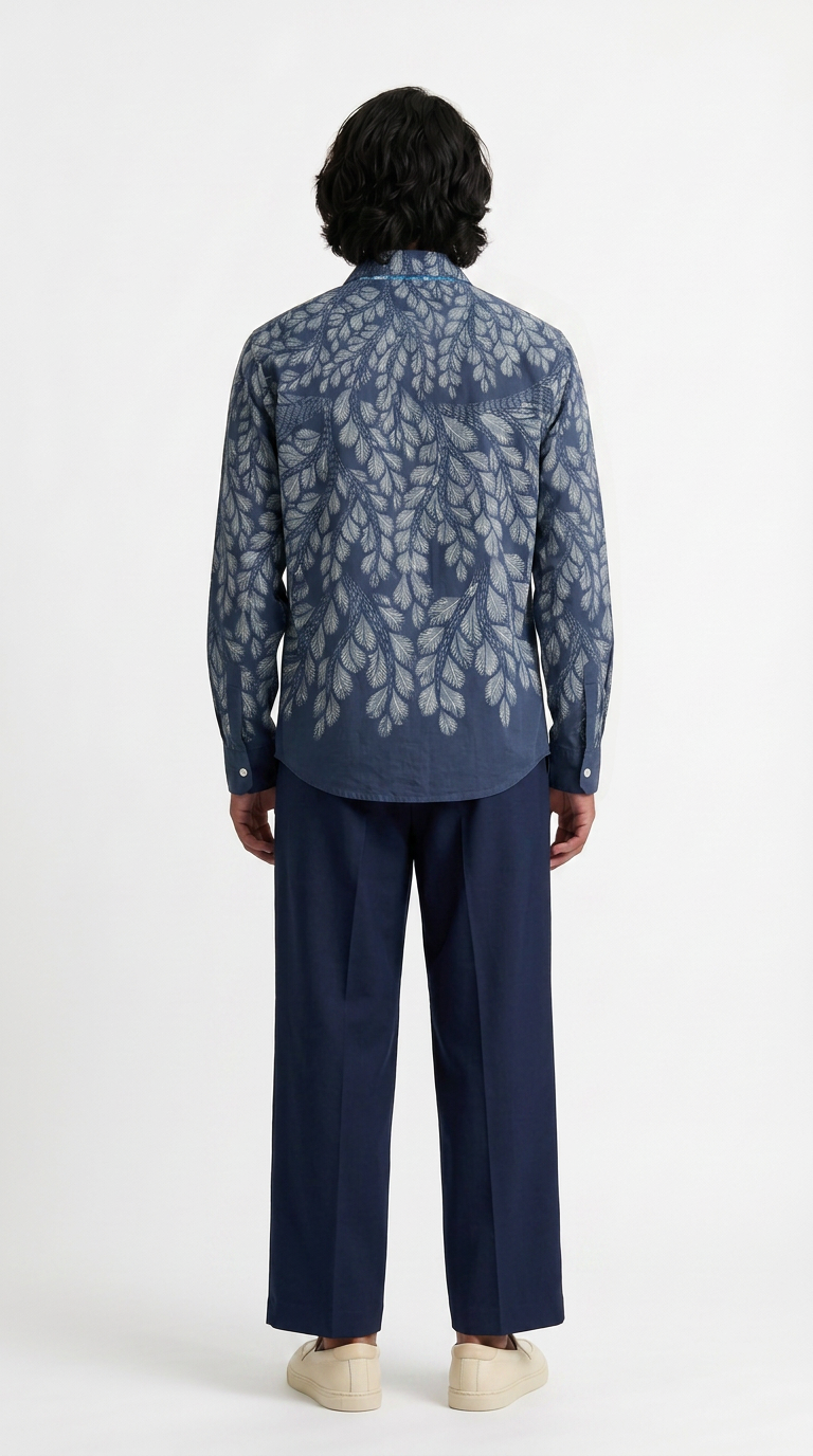 Gond Leaf Shirt Men Blue back view