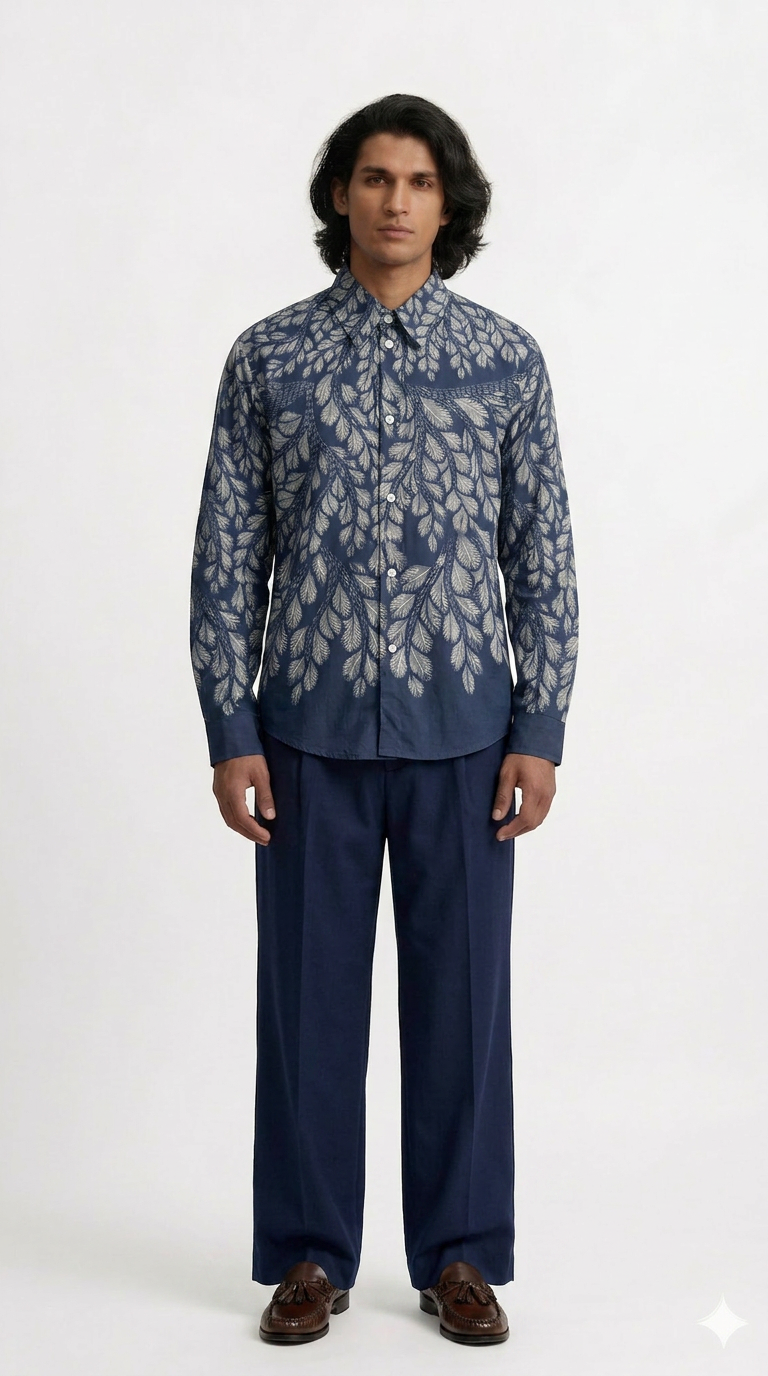 Gond Leaf Shirt Men Blue front view
