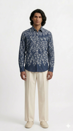 Gond Leaf Shirt Men Blue model shot
