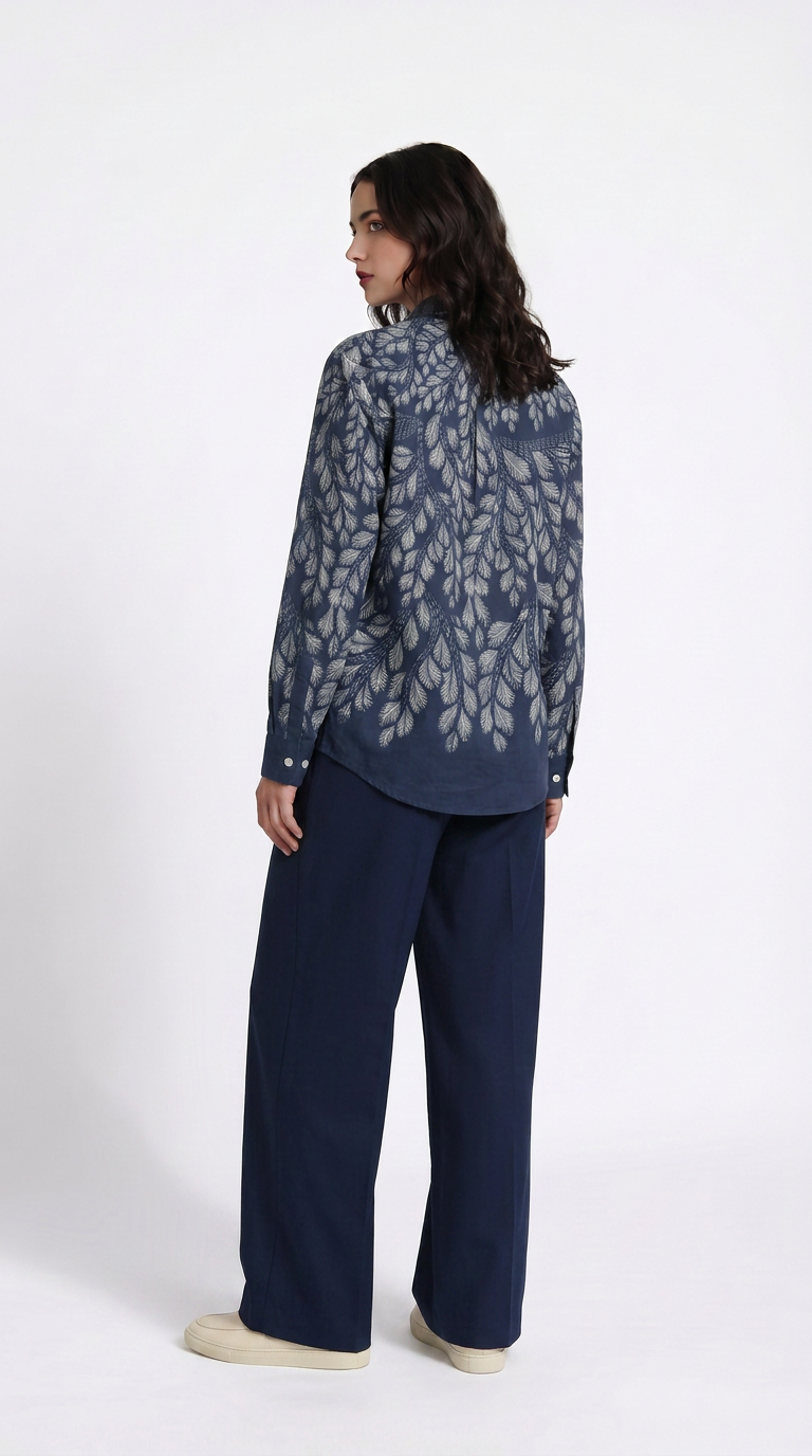 Gond Leaf Shirt Women Blue back view
