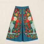 Spring Bloom teal floral cotton skirt from shirt skirt set, front flat lay