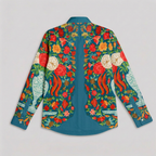 Spring Bloom teal floral cotton shirt, back flat lay