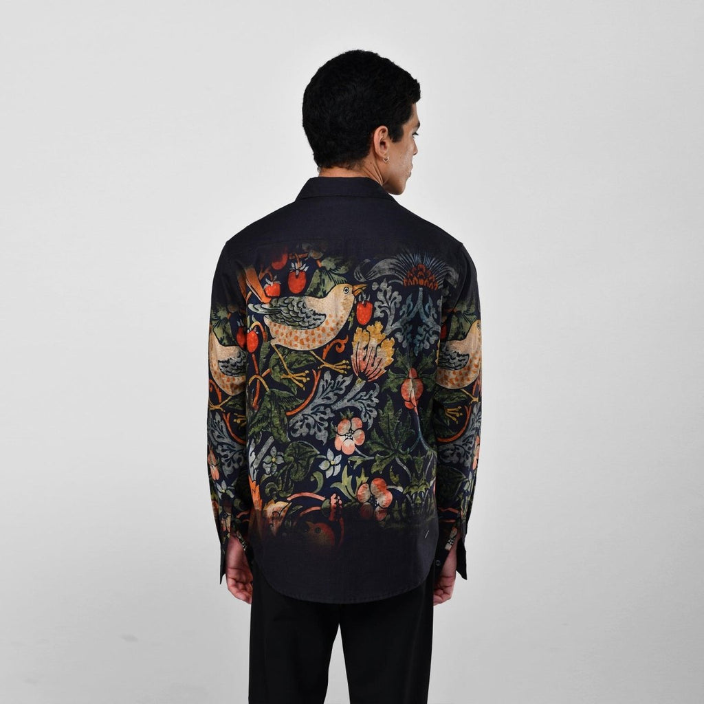 Strawberry Thief - black party wear luxury shirt for men now Available in Cotton and Linen - Naymish Designs