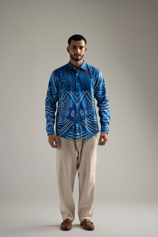 Vanaryugalam Shirt - Men - Blue - Giza Cotton - Naymish Designs