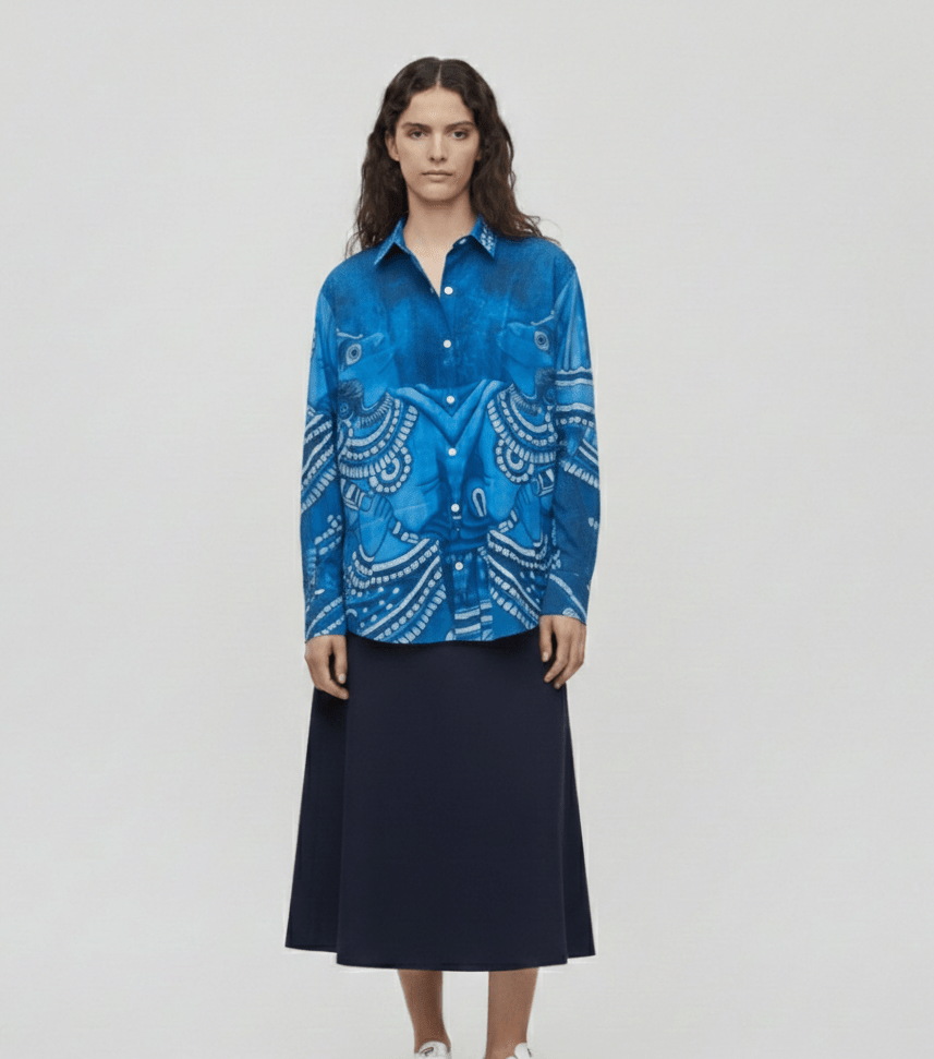 Vanaryugalam Women Shirt - Blue - Cotton or Linen - Naymish Designs