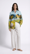 Women Shirt Farmhouse Skyblue Van Gogh Art Shirt Cotton and Linen - Naymish Designs