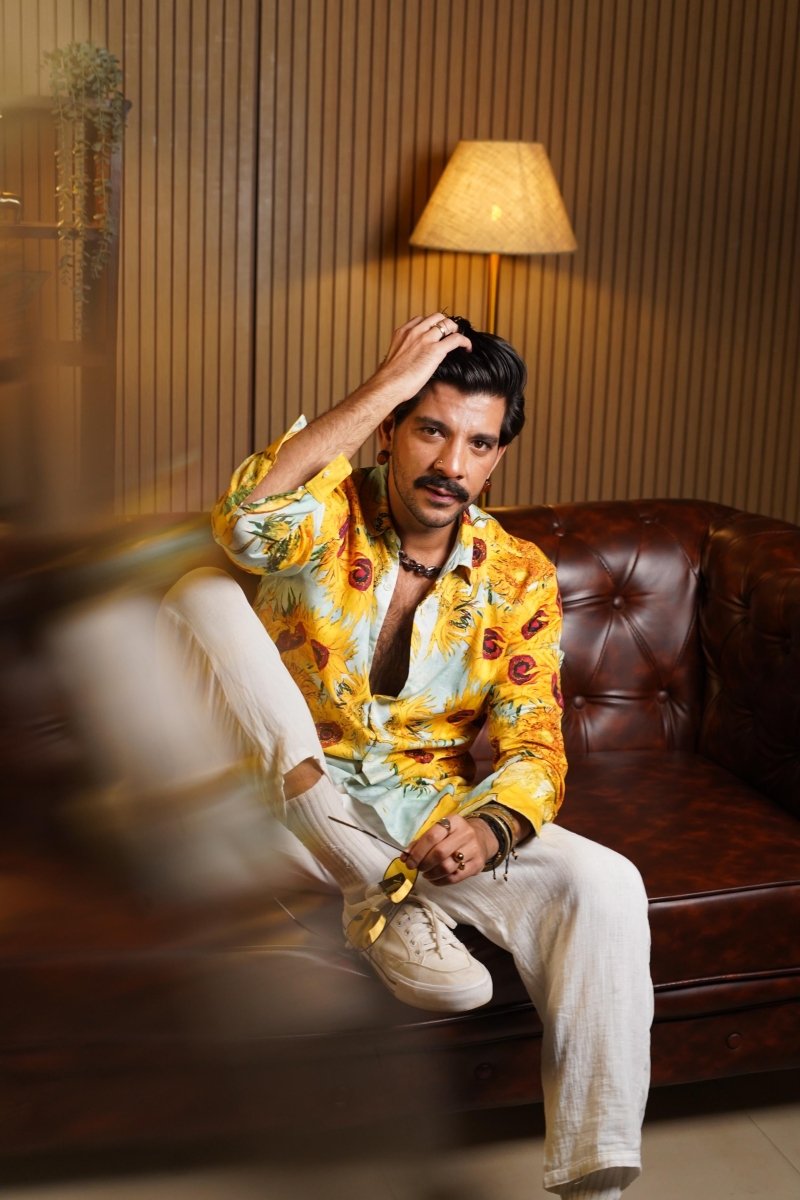 Yellow Sunflower Luxury Party Shirts for Men - Naymish Designs