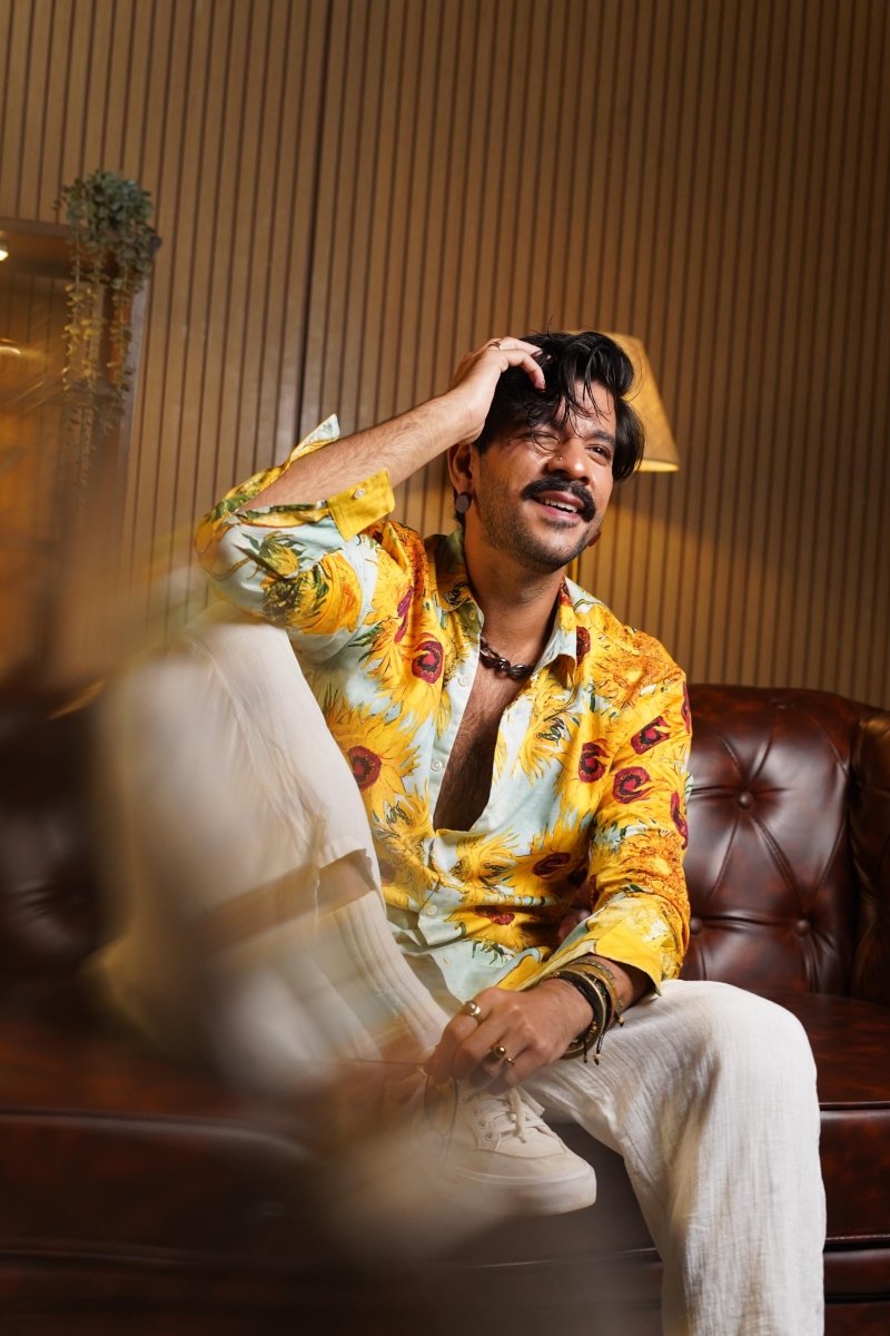 Yellow Sunflower Luxury Party Shirts for Men - Naymish Designs