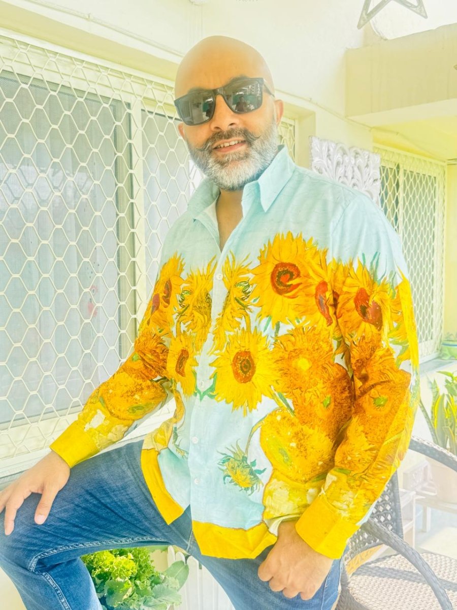 Yellow Sunflower Luxury Party Shirts for Men - Naymish Designs