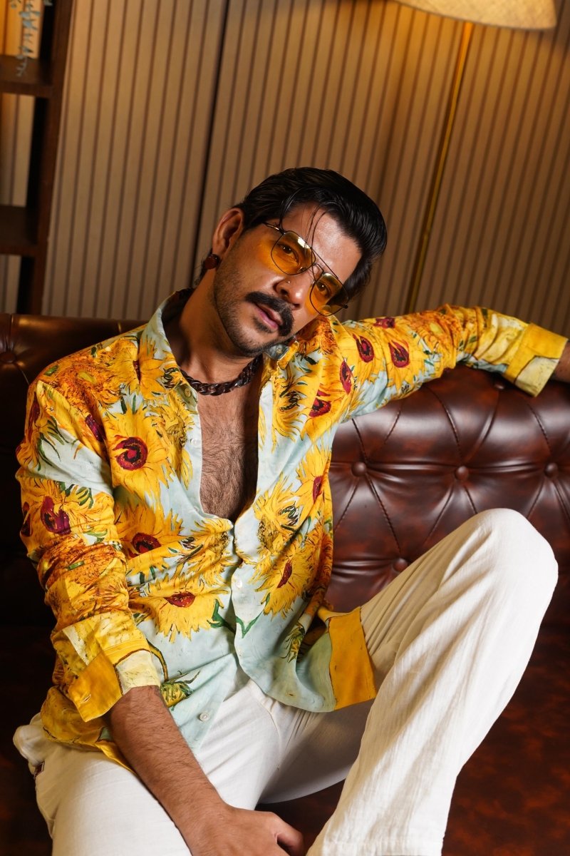 Yellow Sunflower Luxury Party Shirts for Men - Naymish Designs