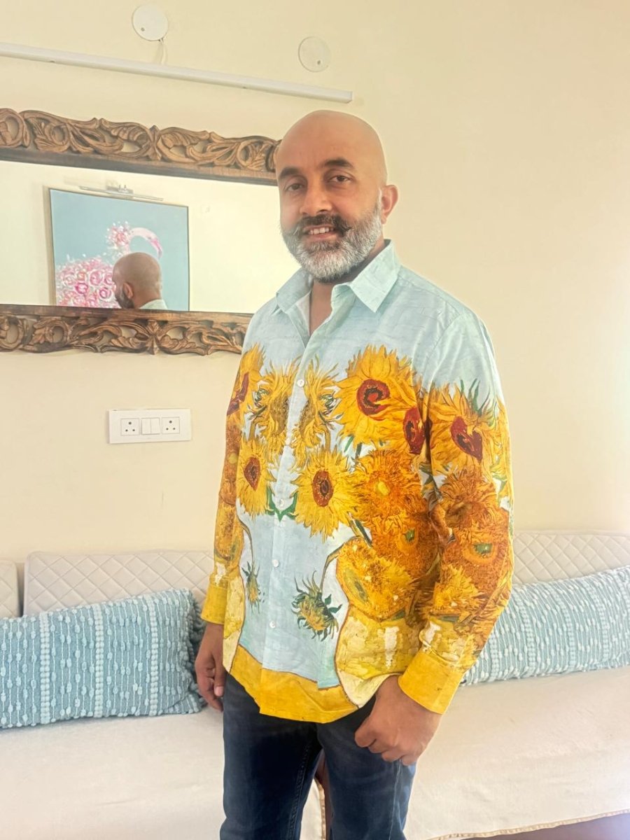 Yellow Sunflower Luxury Party Shirts for Men - Naymish Designs