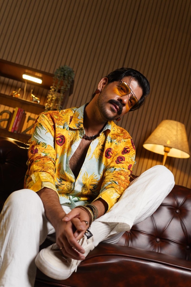 Yellow Sunflower Luxury Party Shirts for Men - Naymish Designs