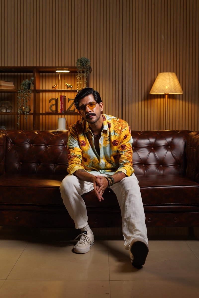 Yellow Sunflower Luxury Party Shirts for Men - Naymish Designs
