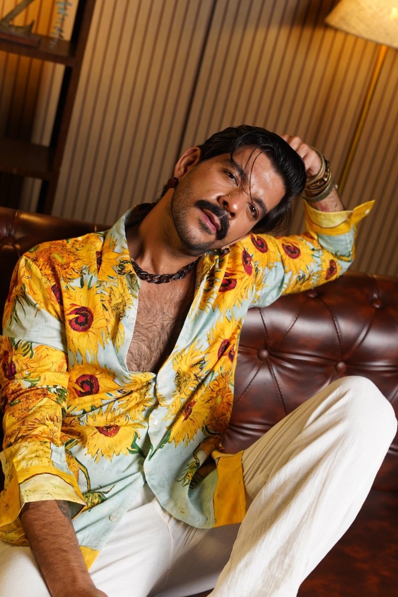 Yellow Sunflower Luxury Party Shirts for Men - Naymish Designs
