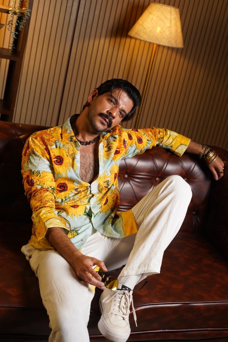Yellow Sunflower Luxury Party Shirts for Men - Naymish Designs